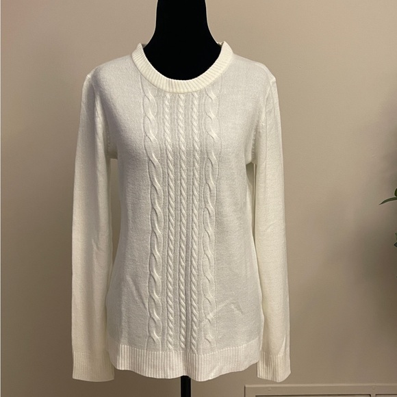Karen Scott Cable Knit Sweater - White - Picture 1 of 3